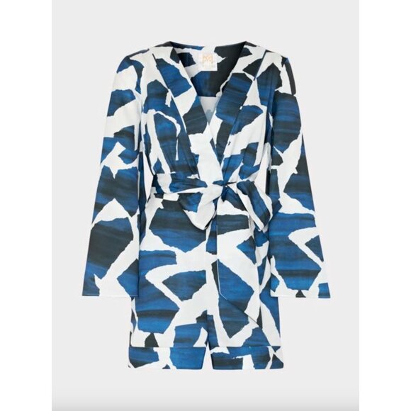 Milly Cabana Ocean Puzzle Satin Romper Navy Womens Size Medium - Picture 12 of 12